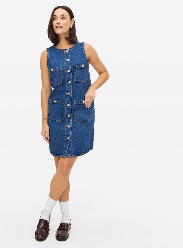 Mid Denim Button Through Pinny Dress 10